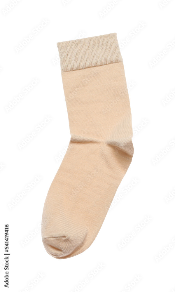 Beige sock isolated on white, top view Beige sock isolated on white, top view