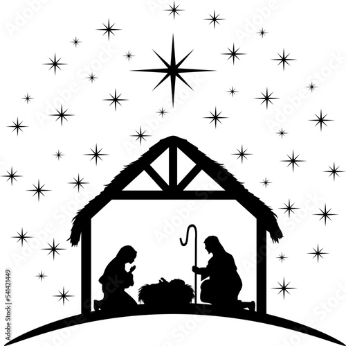 Christmas Nativity scene with stars, Zip file containing EPS, JPG and transparent PNG files