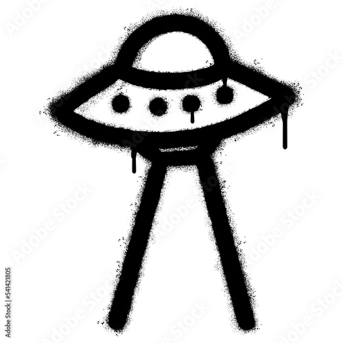 Spray Painted Graffiti ufo icon Sprayed isolated with a white background. graffiti ufo symbol with over spray in black over white. Vector illustration.