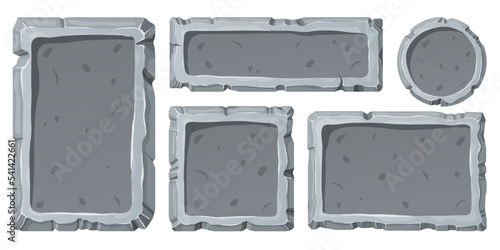 Stone Board set. Stone banner elements for game and web in cartoon style.