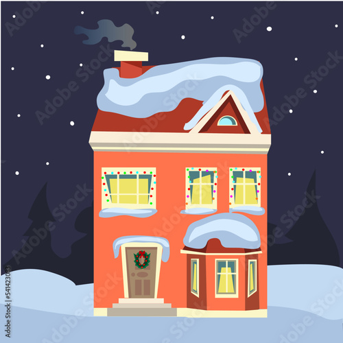 Christmas house .Stylish city background for mobile game. Vector illustration