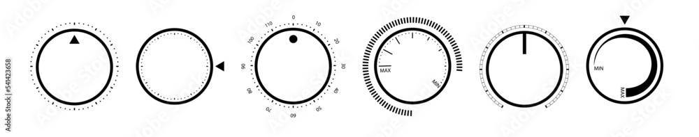 Adjustment dial. Rotary dials with round scale volume level knob and round controller Adjustment dial. Rotary dials with round scale volume level knob and round controller