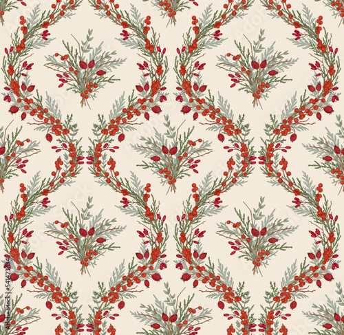 Seamless pattern with red berries.