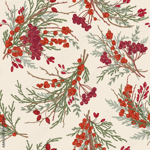 Seamless pattern with winter berry