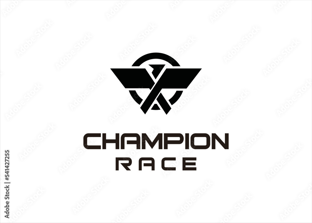 Fototapeta premium champion race logo design with animal mascot eagle