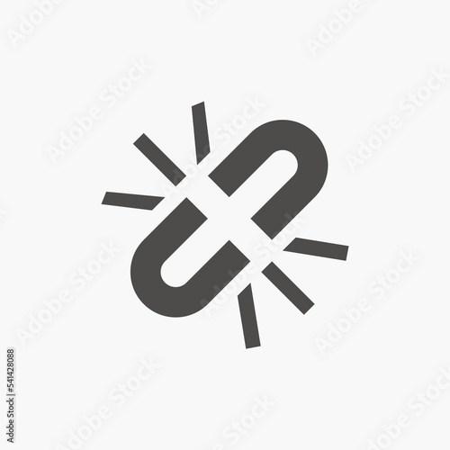 Hyperlink, broken link, chain, disconnect, unlink icon vector isolated	