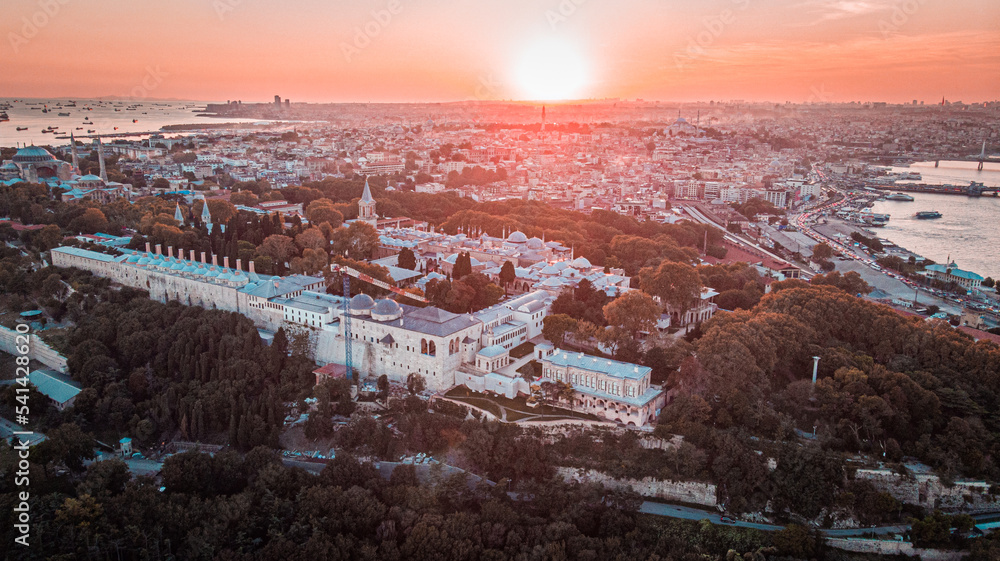 Aerial view of Istanbul city during a sunset 