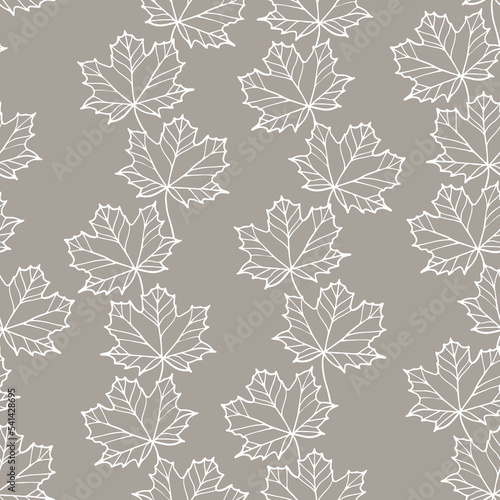 Obraz na płótnie Fall Autumn Doodle Maple Leaves linear monochrome vector seasonal seamless pattern isolated on light background w salonie