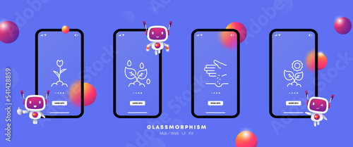 Gardening set icon. Sow seeds, plant, flower, garden, soil, ground, water, grow, flowerbed, hand, rain, sunflower. Nature concept. Ui phone app screen. Glassmorphism. Vector line icon for Business