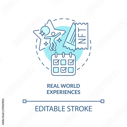 Real world experiences turquoise concept icon. Profit from investments. Trend in NFTs abstract idea thin line illustration. Isolated outline drawing. Editable stroke. Arial, Myriad Pro-Bold fonts used