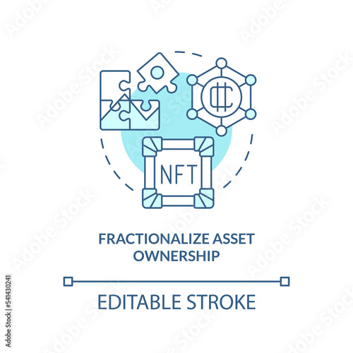 Fractionalize asset ownership turquoise concept icon. Split structure. NFT benefit abstract idea thin line illustration. Isolated outline drawing. Editable stroke. Arial, Myriad Pro-Bold fonts used