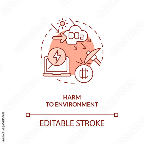 Harm to environment orange concept icon. Air pollution increasing. NFT disadvantage abstract idea thin line illustration. Isolated outline drawing. Editable stroke. Arial, Myriad Pro-Bold fonts used
