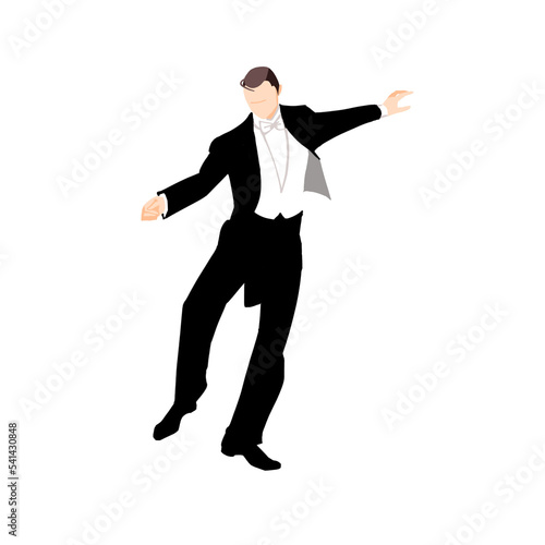 タップダンスをする燕尾服の男性　主線なし