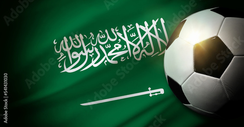 Saudi arabia national team background with ball and flag top photo