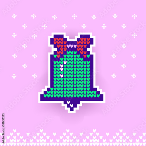 Christmas bell in pixel style. Sweater texture.