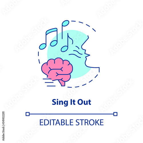 Singing out to memorize concept icon. Brain training. Auditory memory technique abstract idea thin line illustration. Isolated outline drawing. Editable stroke. Arial, Myriad Pro-Bold fonts used