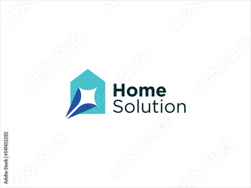 home logo with a sparkle in negative space. suitable for companies engaged in home care
