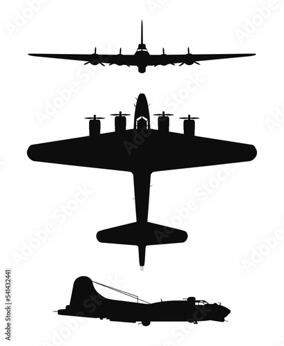 Vector illustration silhouette of the B-17 Flying Fortress aircraft isolated on white background photo