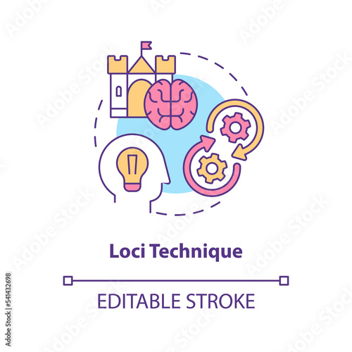 Loci memory technique concept icon. Mind palace trick. Visual memorization abstract idea thin line illustration. Isolated outline drawing. Editable stroke. Arial, Myriad Pro-Bold fonts used