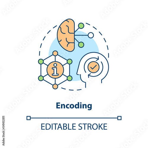 Encoding information in brain concept icon. Memorization process. Long-term memory abstract idea thin line illustration. Isolated outline drawing. Editable stroke. Arial, Myriad Pro-Bold fonts used