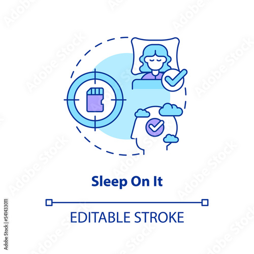 Sleep with new information concept icon. Improve memorization tip. Boost brain work abstract idea thin line illustration. Isolated outline drawing. Editable stroke. Arial, Myriad Pro-Bold fonts used