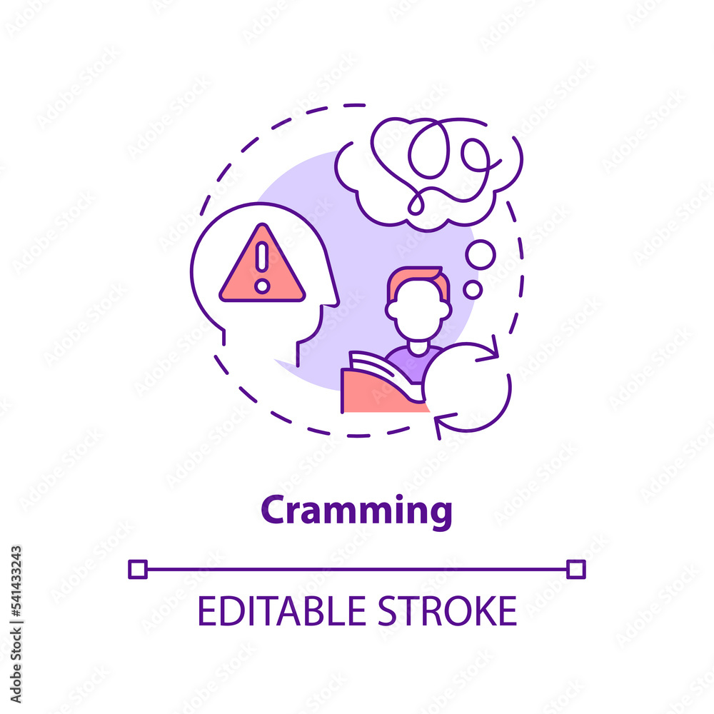 Notes Cramming Cramming concept icon. Ineffective learning. Overload mind. Exam ...