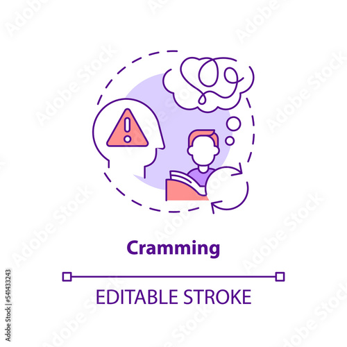 Cramming concept icon. Ineffective learning. Overload mind. Exam preparation abstract idea thin line illustration. Isolated outline drawing. Editable stroke. Arial, Myriad Pro-Bold fonts used