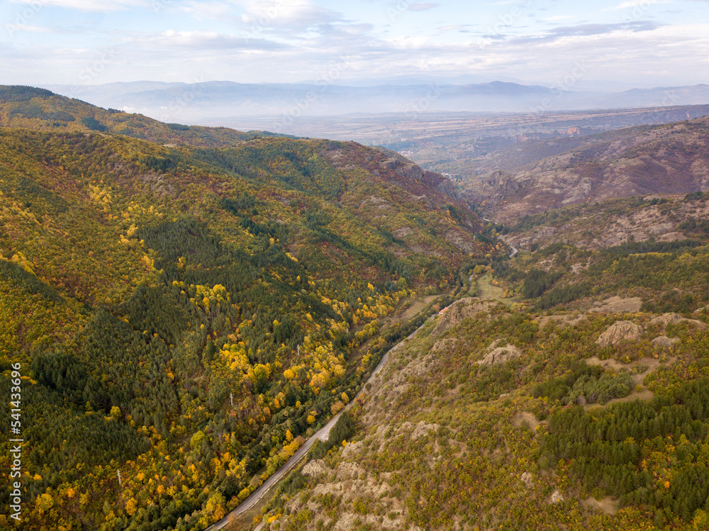 Fototapeta premium Autumn time in Bulgaria, mountains, Drone view 
