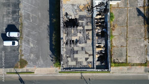Overhead drone shot of destroyed building in panama city four years after hurricane Michael photo