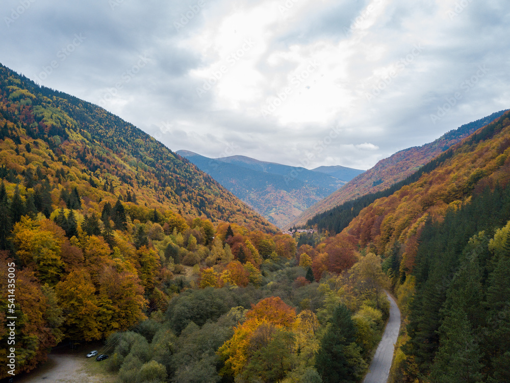 Autumn time in Bulgaria, mountains, Drone view