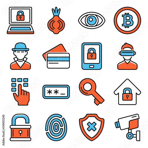 Dark Deep Internet and Security Icons Set. Vector