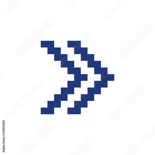 Right double arrow pixelated RGB color ui icon. Guillemets. Fast forward button. Simplistic filled 8bit graphic element. Retro style design for arcade, video game art. Editable vector isolated image