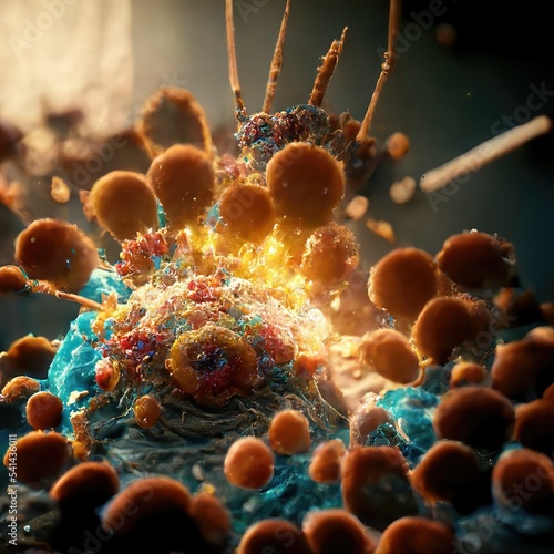 Cells fight disease under the electron microscope - graphic illustration 
 photo