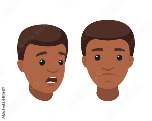 Handsome African American Man Character Demonstrating Face Emotion Vector Set