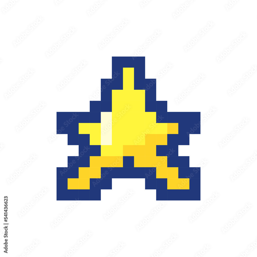 Star pixelated RGB color ui icon. Favourite page mark. Add bookmark. Simplistic filled 8bit graphic element. Retro style design for arcade, video game art. Editable vector isolated image Star pixelated RGB color ui icon. Favourite page mark. Add bookmark. Simplistic filled 8bit graphic element. Retro style design for arcade, video game art. Editable vector isolated image