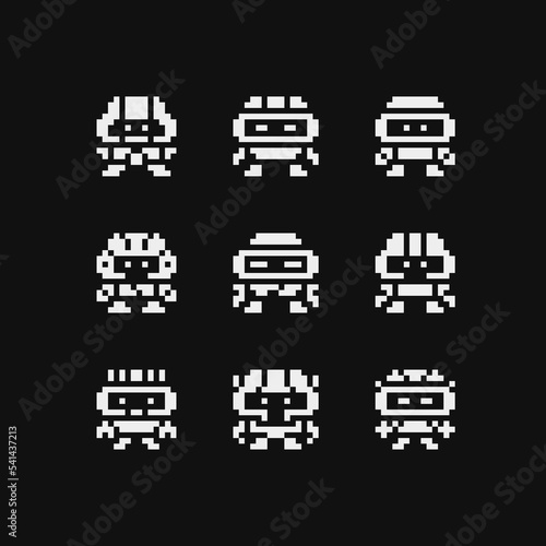 Cute android. Chat bot robot pixel art characters. Cyber Artificial Intelligence. Isolated vector illustration. Online assistant. 1-bit sprite. Design stickers, logo, mobile app.
