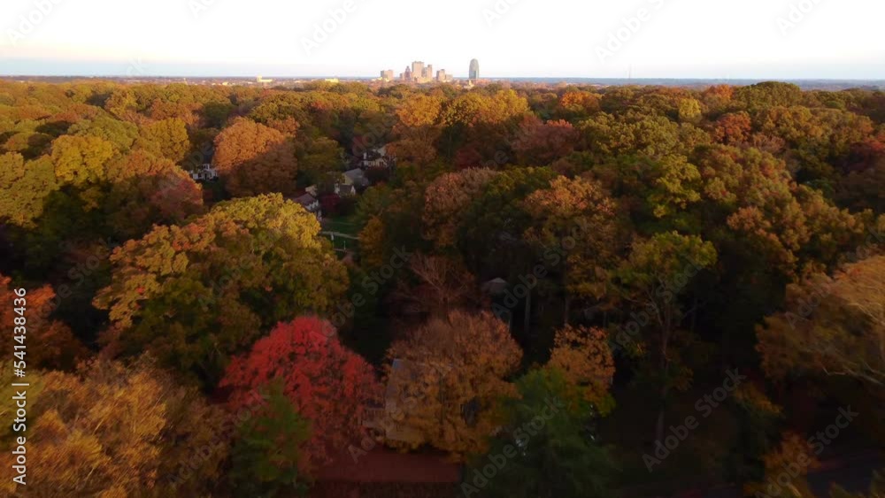 Winston Salem Downtown Aerial with Fall Trees Stock Video | Adobe Stock