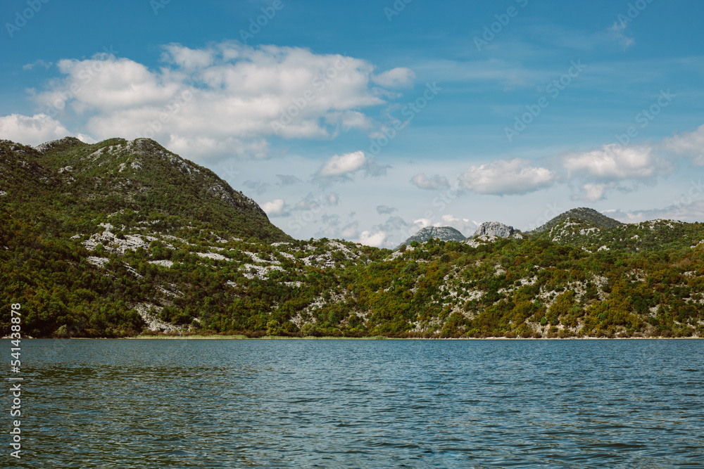 Amazing view of Skadar Lake and beautiful mountains on a sunny morning.