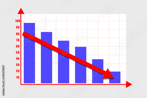 Graph down income arrow. Abstract, Illustration. Business crisis report on the graph.