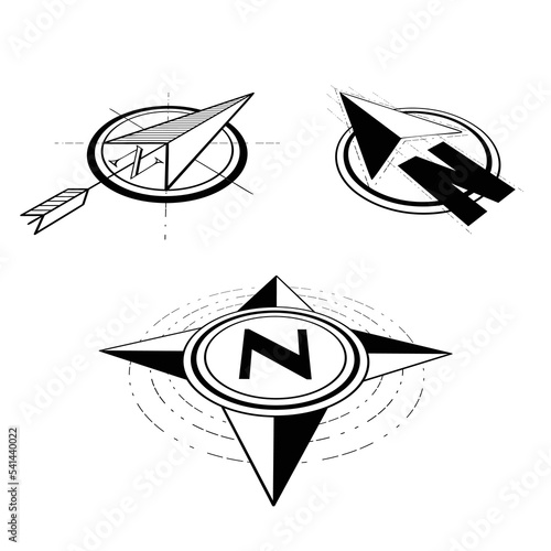 North compass perspective arrows set
