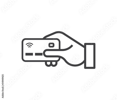 Hand with NFC Payment Credit Card Icon. Vector stock illustration
