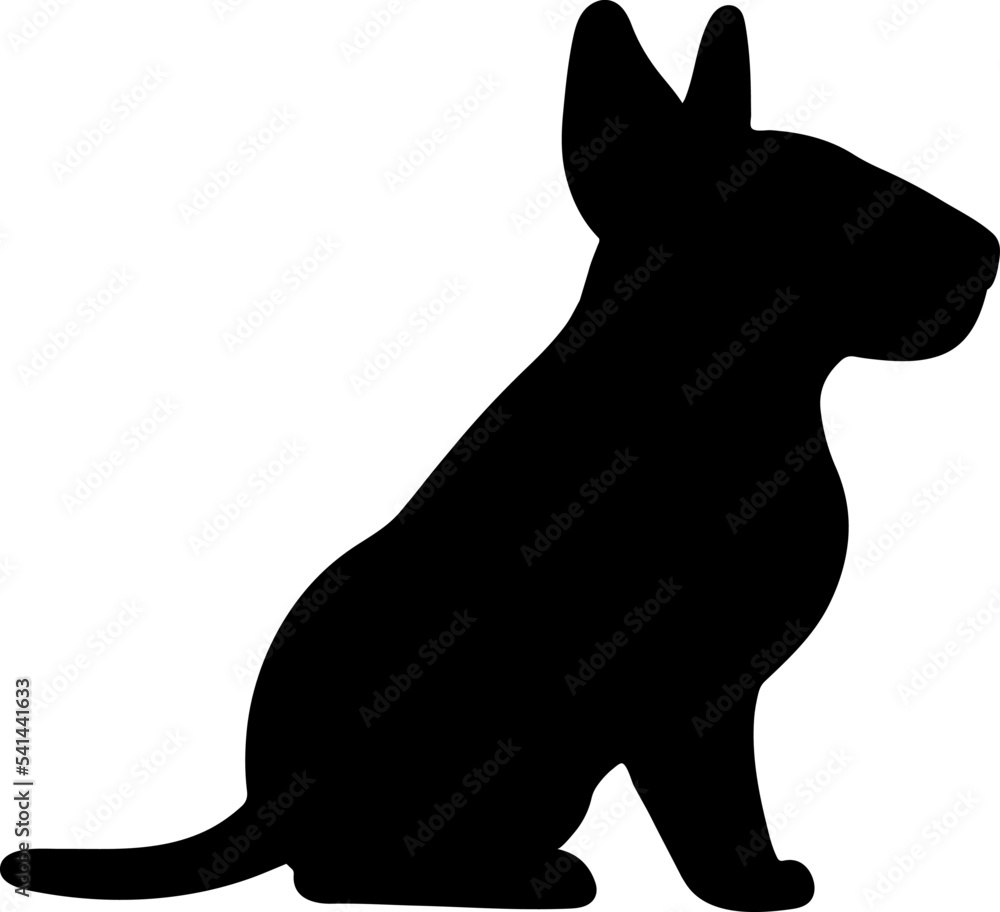 Cute and simple Silhouette of Bull Terrier Dog sitting in side view Cute and simple Silhouette of Bull Terrier Dog sitting in side view
