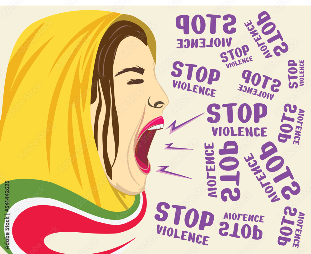 protest iranian women illustration design and shouts stop violence protest iranian women illustration design and shouts stop violence
