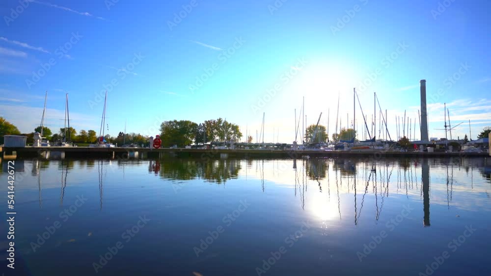 Ashbridges Bay Yacht Club with docked boats, vivid bright blue sky, Toronto Ashbridges Bay Yacht Club with docked boats, vivid bright blue sky, Toronto