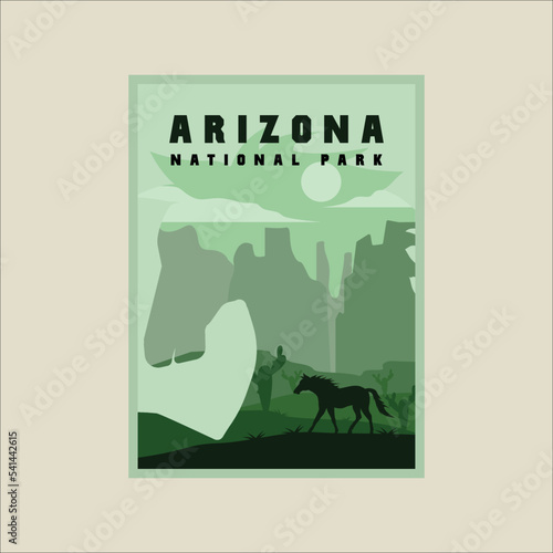 horse wildlife poster double exposure illustration template graphic design. arizona national park minimalist vintage concept at nature