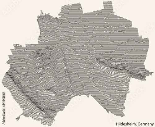 Topographic relief map of the city of HILDESHEIM, GERMANY with black contour lines on vintage beige background photo