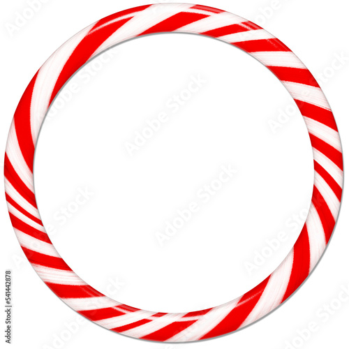 Christmas candy cane wreath in round shape, realistic , isolated.