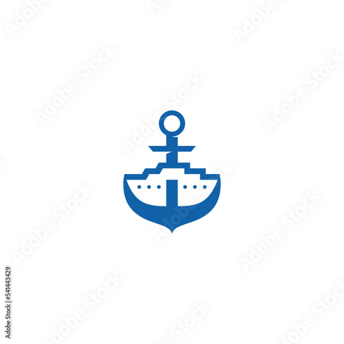 Ship anchor, negative space. Logo design.