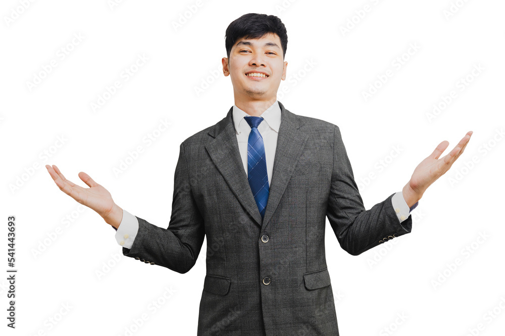 Asian handsome businessman in suit present work Asian handsome businessman in suit present work