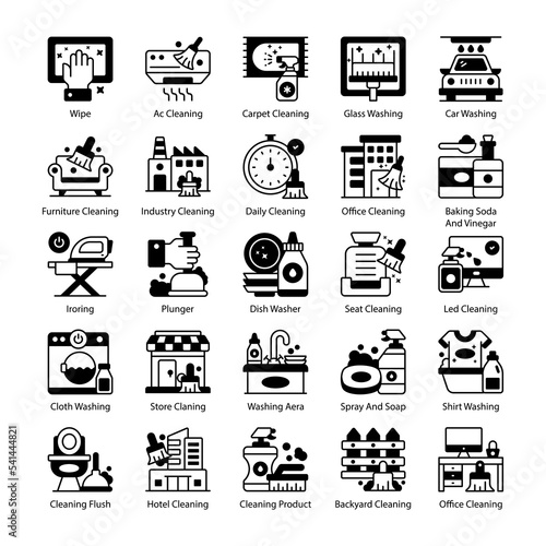 Disinfection and cleaning icons set. Collection cleaning icons such as hygiene, disinfection, cleaning, washing, modern style vector illustration